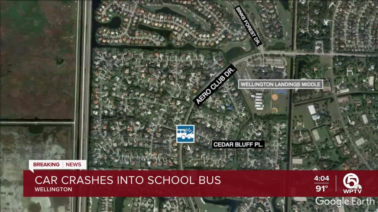 Speeding BMW slams into bus near Wellington Landings Middle School, PBSO says