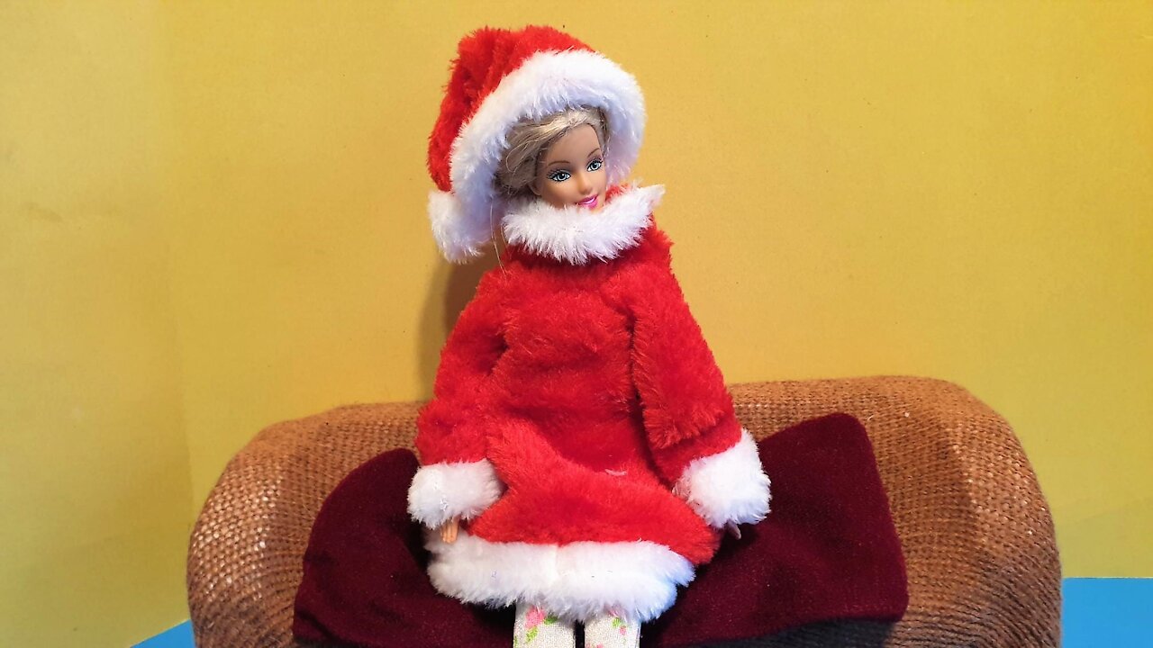 DIY Barbie Santa Outfit - How to make Doll Santa Clothes Outfit from a Santa Hat - DIY Doll Clothes