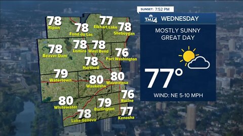 Southeast Wisconsin weather: Stray shower Wednesday, temps in the upper 70s