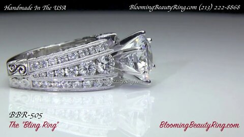 Artisan Etched Trinity Diamond Euroshank Engagement Ring