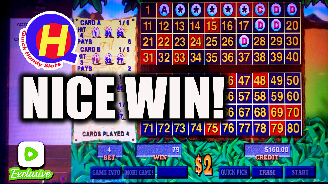 Rumble Exclusive! QHS Free Play May: Day 25 Nice WIN on 4-Card Caveman KENO!