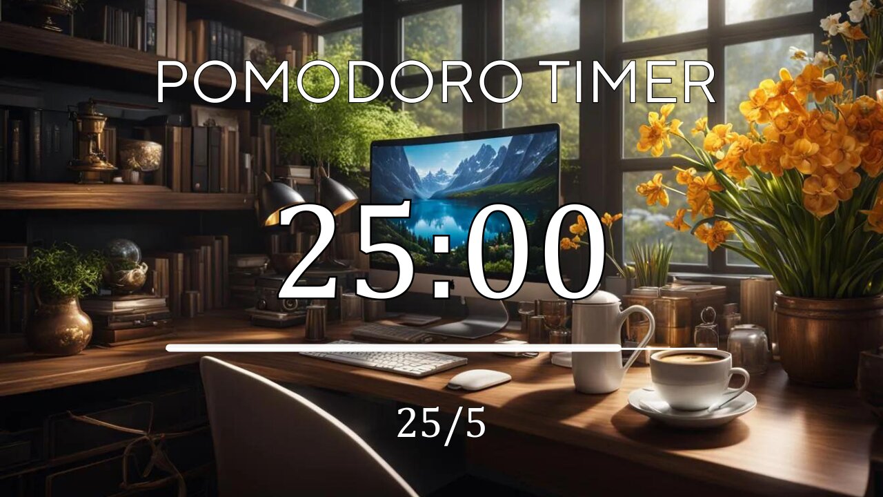 25/5 Pomodoro Timer 🏵️ Calming Piano + Frequency for Relaxing, Studying and Working 🏵️