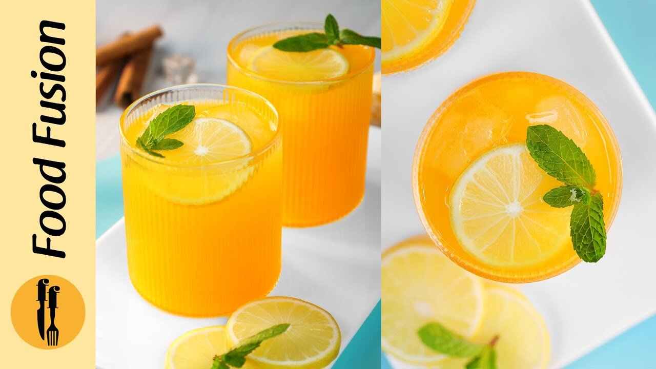 Fresh Turmeric Citrus cooler refreshing Iftar drink recipe by Food Fussion.