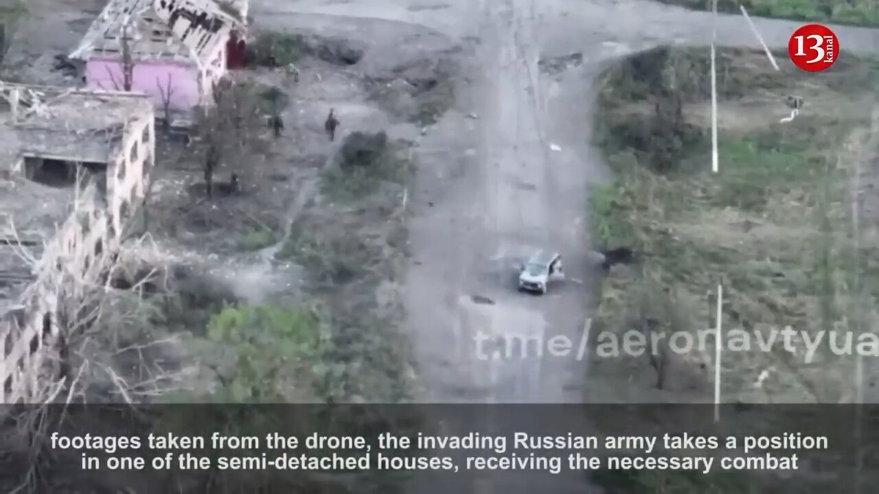 The moment Russian soldiers carrying food and ammunition to their hiding place are targeted