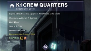 Destiny 2 Legend Lost Sector: The Moon - K1 Crew Quarters 1-20-22