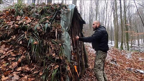 Bushcraft Skills Build Primitive Survival Shelter - Fireplace Inside - Tiny House - Dugout Shelter