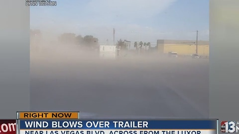 Wind blows over trailer near Las Vegas Strip