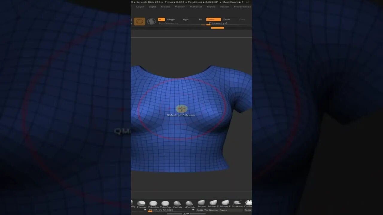 Как добавить толщину в Zbrush / How to add thickness in Zbrush #shorts