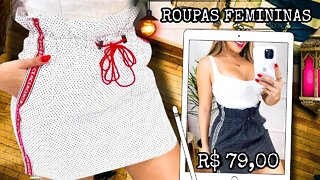 Roupas Femininas/ saía/ Estampa/ Bolinha/ Babado/ Elástico/ sarja/ Listras/