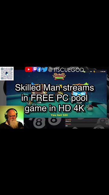 Skilled Man streams in FREE PC pool game in HD 4K 🎱🎱🎱 8 Ball Pool 🎱🎱🎱