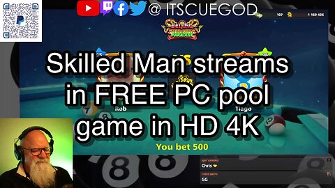 Skilled Man streams in FREE PC pool game in HD 4K 🎱🎱🎱 8 Ball Pool 🎱🎱🎱