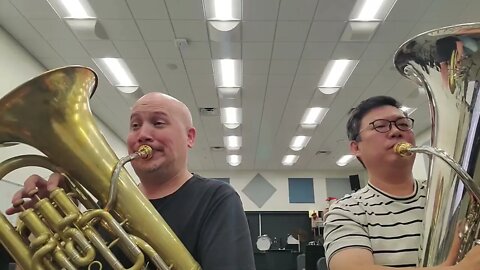 Rehearsing the last part of Gabriel Faure's "Pavane" op. 50 arranged for Brass Ensemble