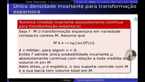 Teoria Ergódica: Transformações expansoras, única medida invariante abs contínua. Ramos contrativos.