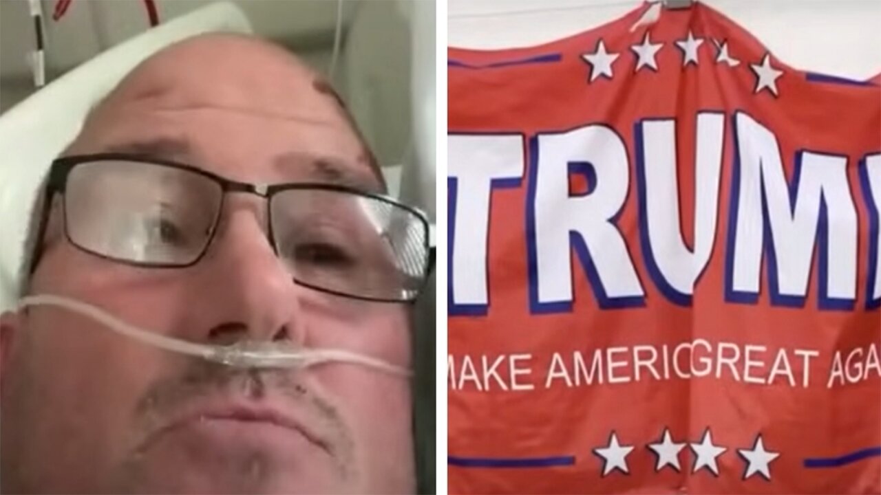 Kamala voter almost KILLS Trump voter over his Trump Banner! Man suffers MASSIVE BRAIN BLEED!