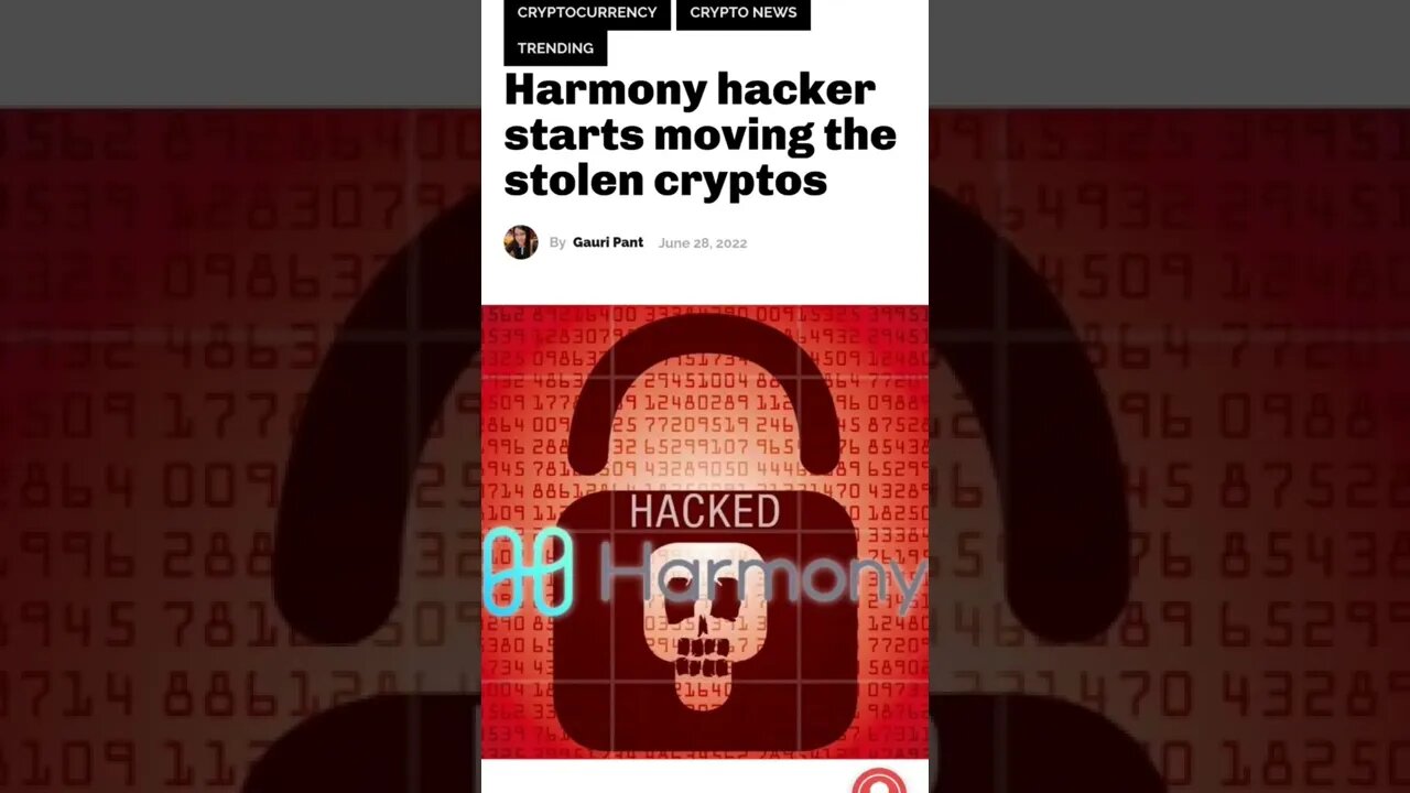 Harmony Hacker Starts Moving The Stolen Cryptos #cryptomash #ytshorts #cryptonews #viralvideo2022