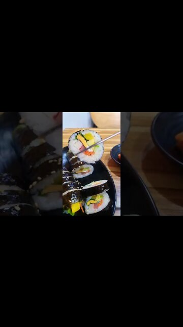 #shorts #hungry #cooking Rice cake ramen noodle and Cheese kim-bob roll!