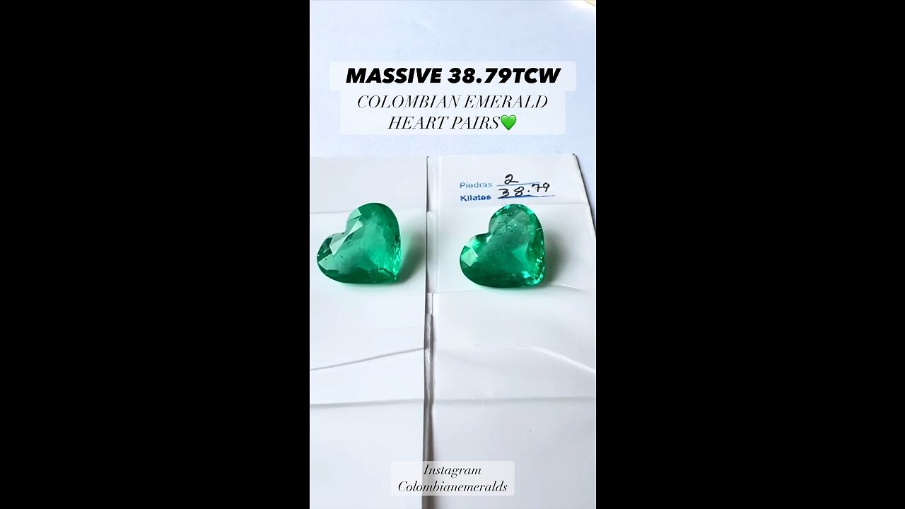 Large 38.79tcw massive heirloom unset loose fine green Colombian emerald heart shape pair price