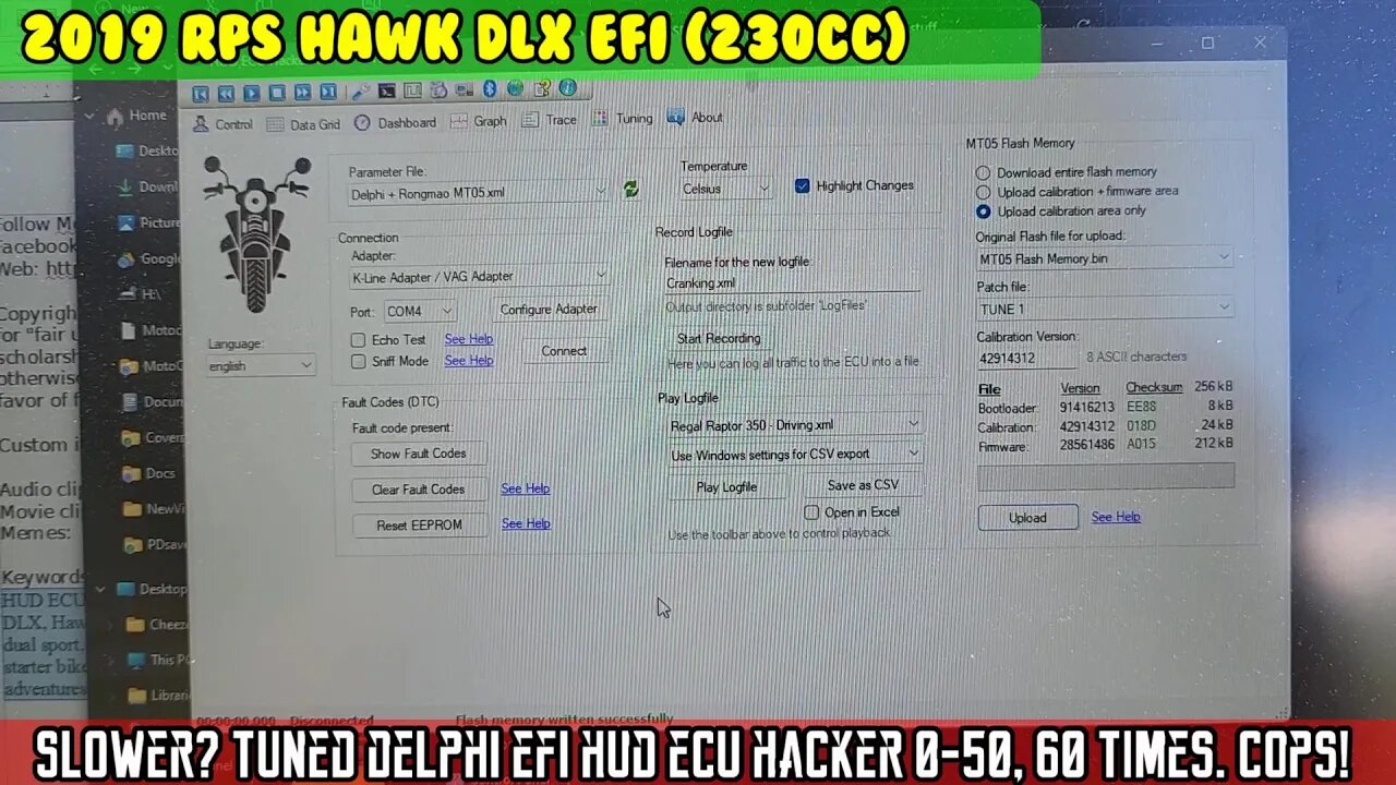 Tuning the Hawk DLX Dlephi EFI computer with HUD ECU Hacker PART 2 is it slower? COPS