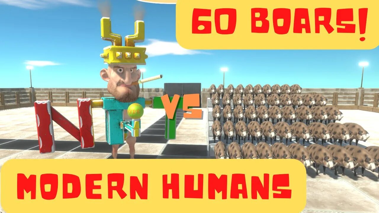 60 Boars vs Modern Humans Units - Animal Revolt Battle Simulator