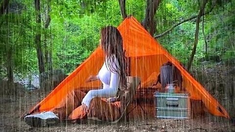 Solo in the Rain Forest Interesting Tarp Tent Camping/ rain ASMR, Cozy Vibes, DD tarp