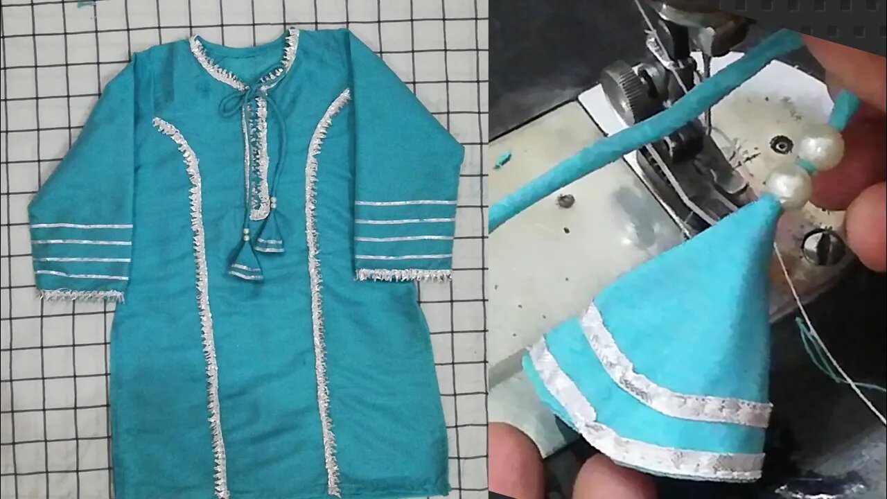 Princess cut kurti making with fabric dori tussles step by step