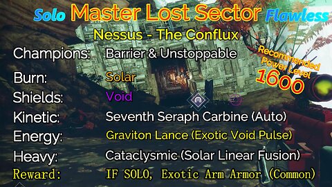 Destiny 2 Master Lost Sector: Nessus - The Conflux on my Warlock Solo-Flawless 12-3-22