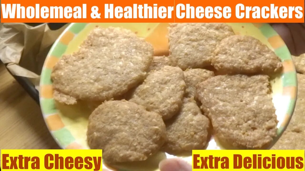 Wholemeal & Healthier Extra Cheesy Delicious Cheese Crackers. Homemade. Only 3 Main Easy Ingredients