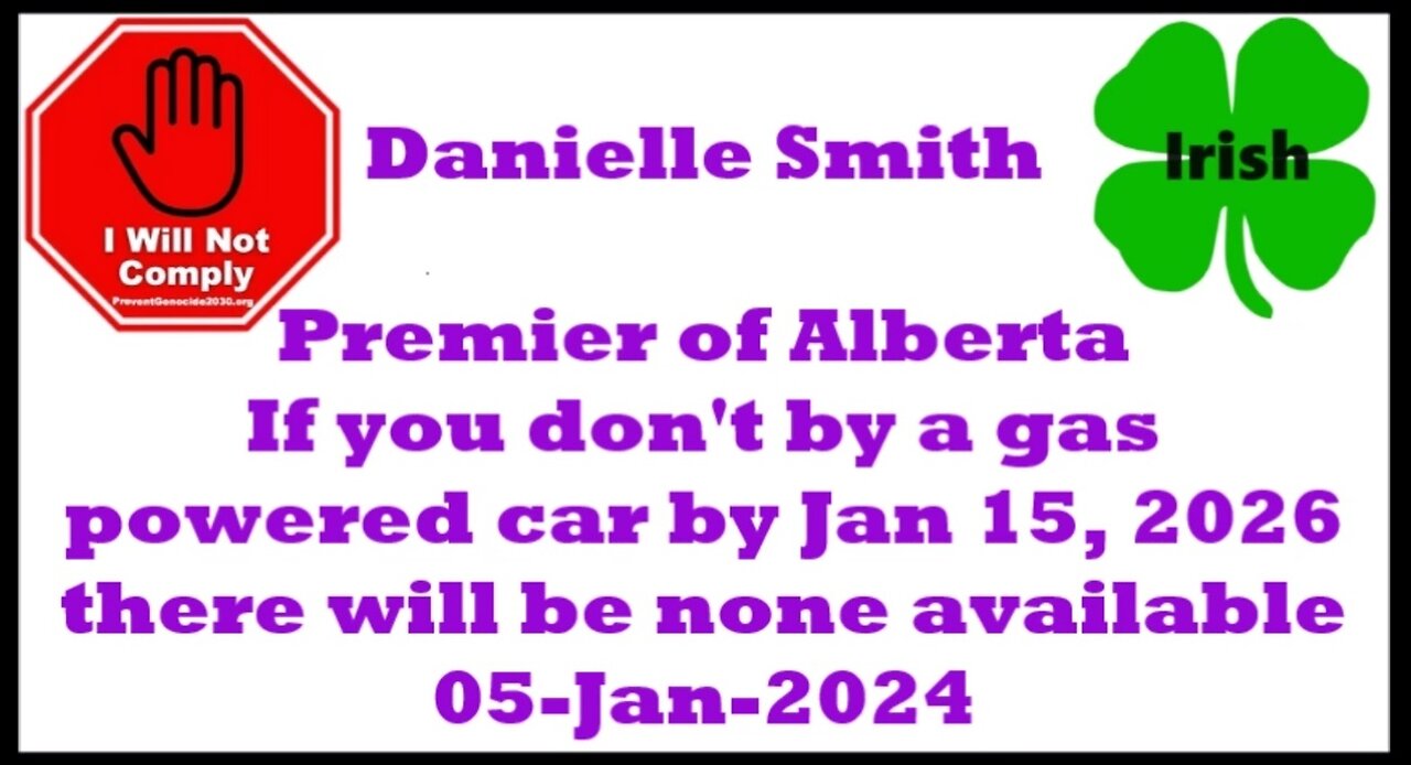 Danielle Smith No New Gas Cars in Alberta by Jan 15, 2026