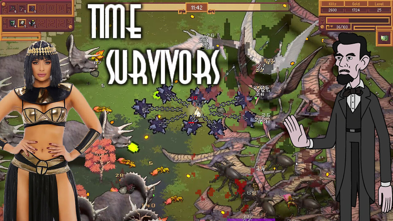 Time Survivors - Lincoln & Cleopatra Fighting Dinosaurs (Bullet Hell Roguelike)