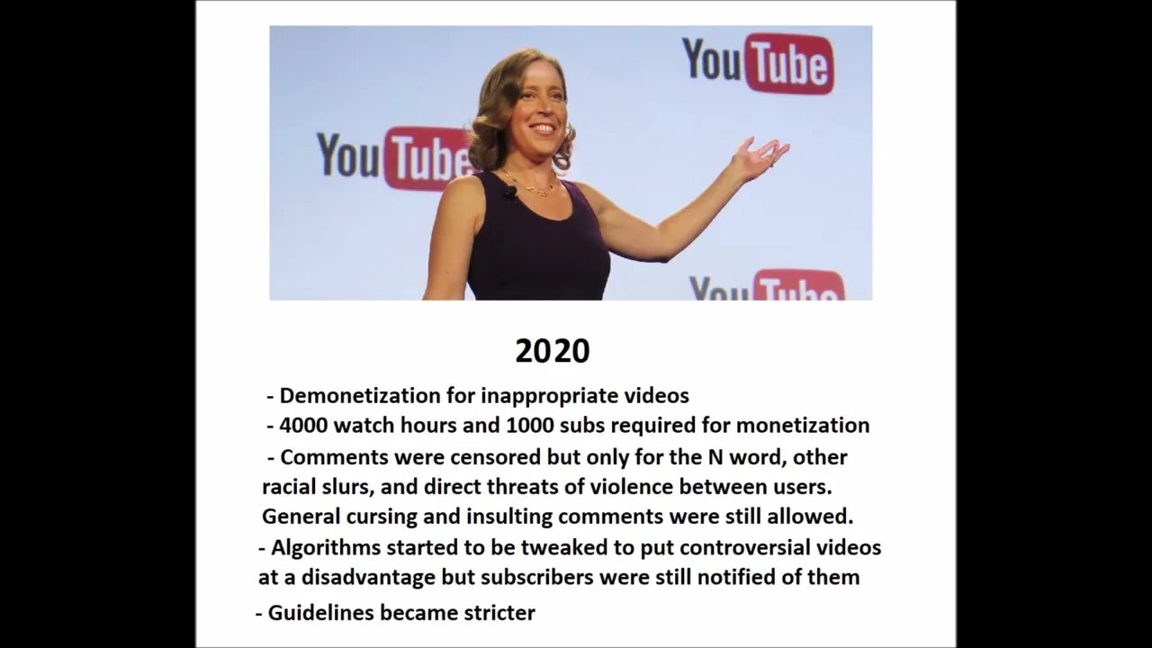 Timeline of Susan Wojcicki's decisions for YouTube (2014 - 2022)