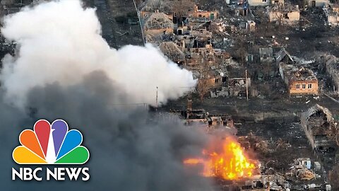 Drone video shows flames and devastation in Bakhmut, Ukraine