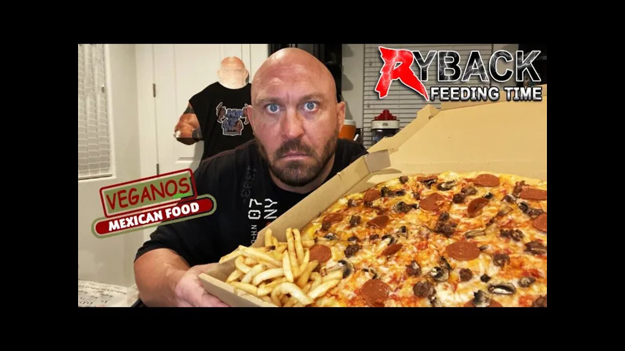 Extra Large Pepperoni Pizza (V) and Fries Cheat Meal Monday Mukbang Ryback Feeding Time