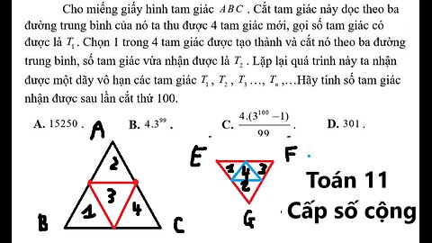 Toán 11: Cho miếng giấy hình tam giác ABC . Cắt tam giác này dọc theo ba đường trung bình