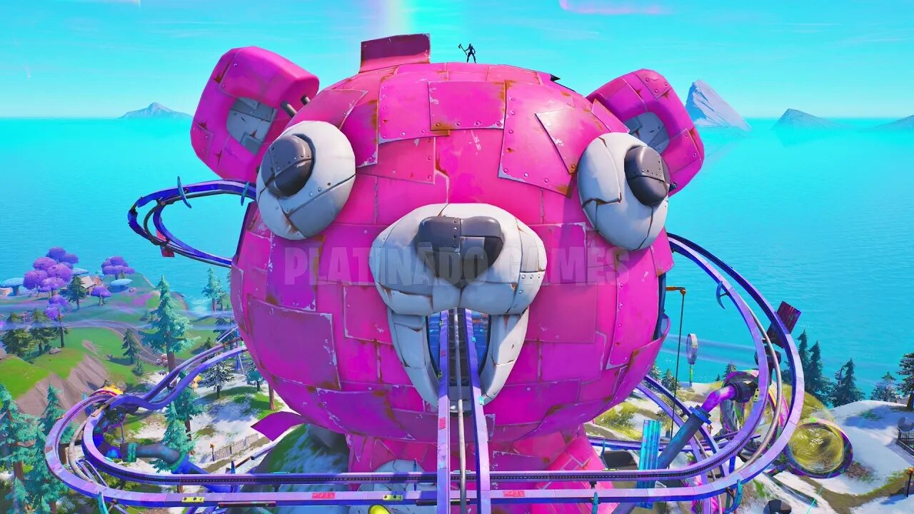 FAÇA GESTOS NA CABEÇA GIGANTE DA LIDER DA EQUIPE DE ABRAÇOS POR 5 SEGUNDOS - FORTNITE
