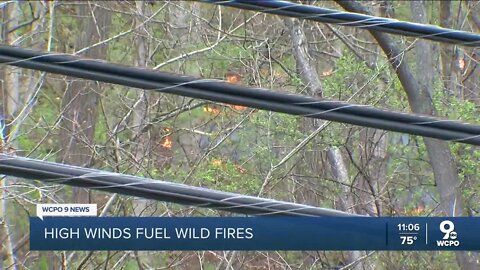 High winds fuel fires while Greater Cincinnati is under Red Flag Warning