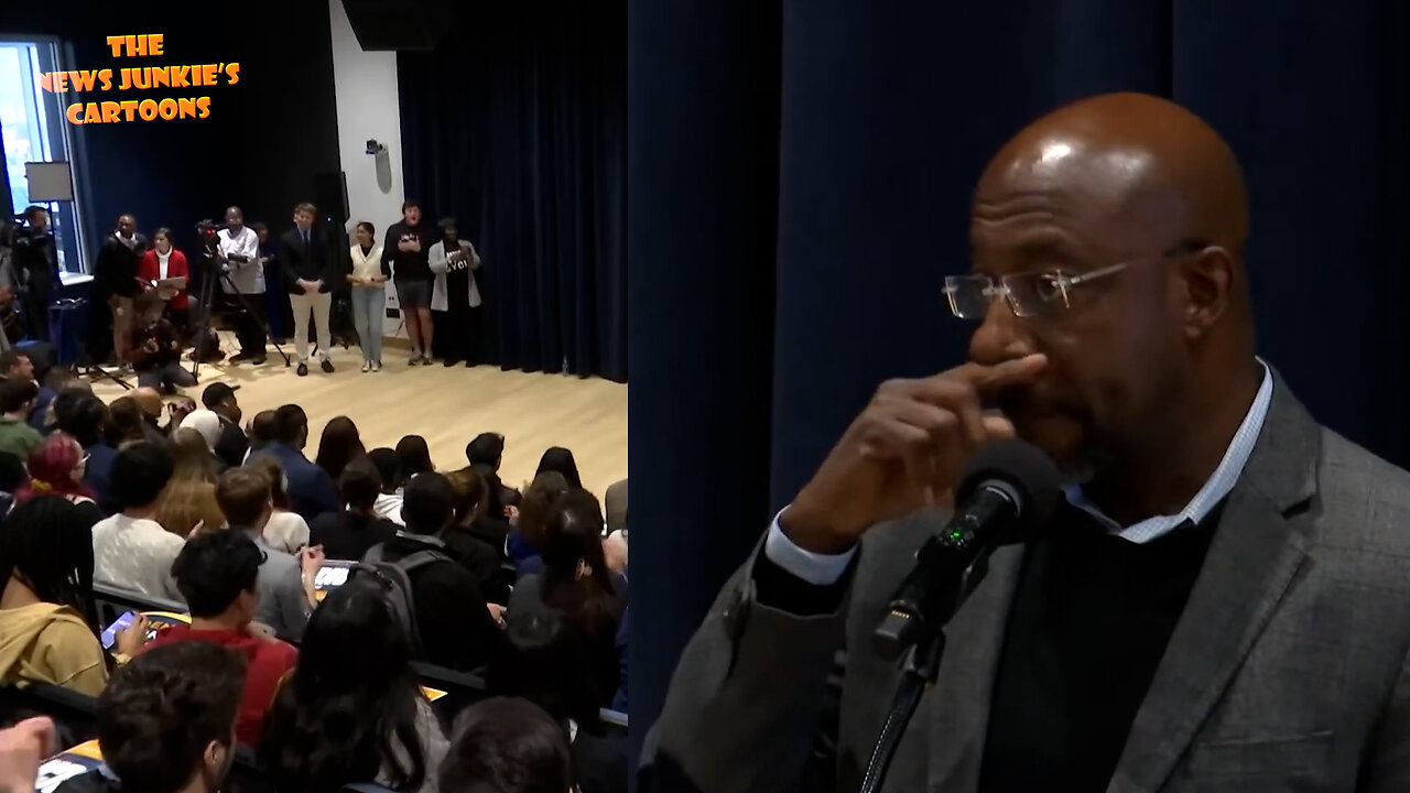 Forced excitement of Democrat Warnock's supporters.