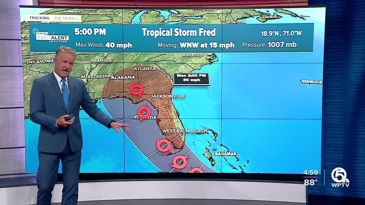 Tropical Storm Fred weakens, more of Palm Beach County, Treasure Coast out of cone of uncertainty