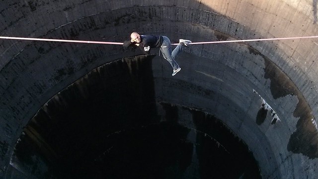 Daredevil Slackliner Crosses 200ft Deep Reservoir Drain