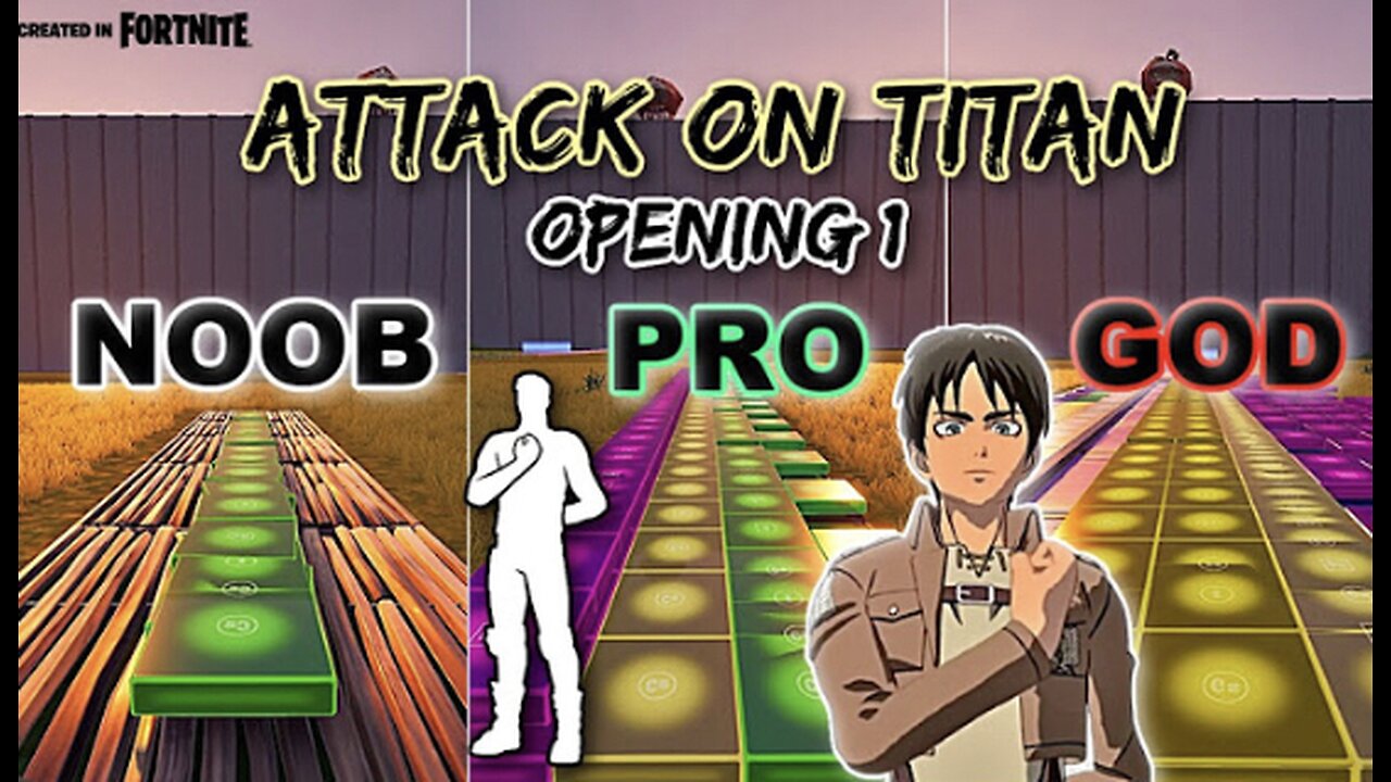 Attack on Titan - Guren No Yumiya - Noob vs Pro vs God (Fortnite Music Blocks)