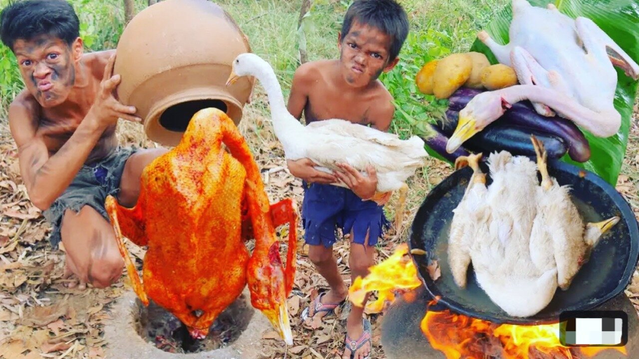 Wilderness cooking - Coocking Goose In jugle -eating delicious