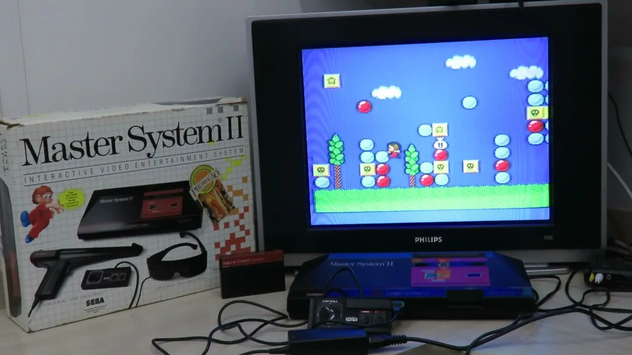 Master System II da Tec Toy, com Alex Kidd in Miracle World na memória e cartucho Jogos de Verão