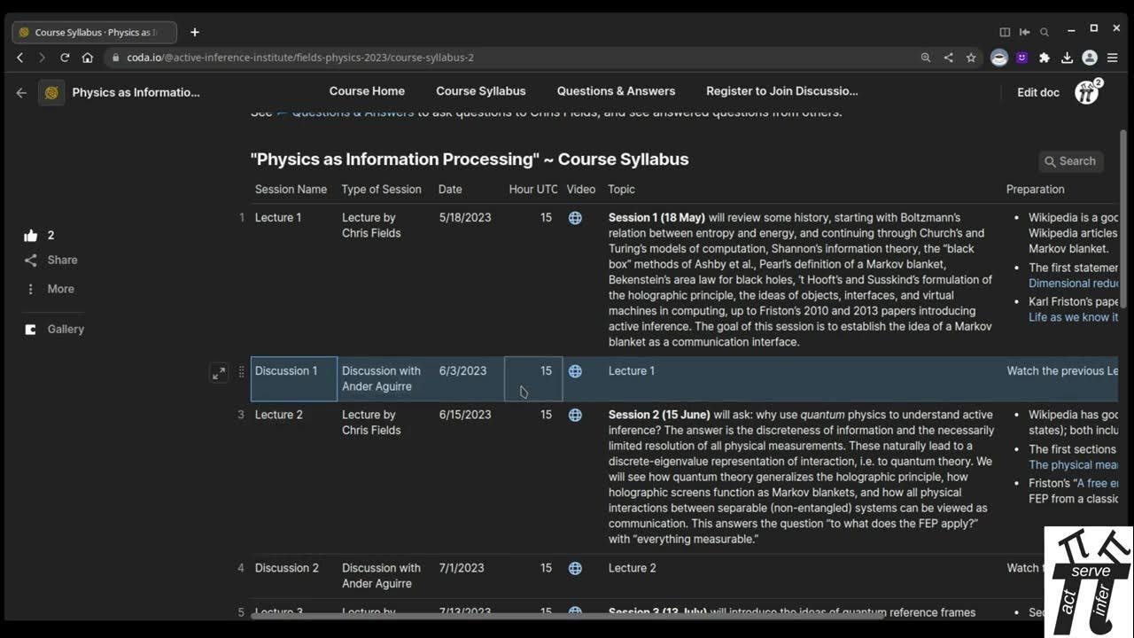 “Physics as Information Processing” by Chris Fields ~ Course overview