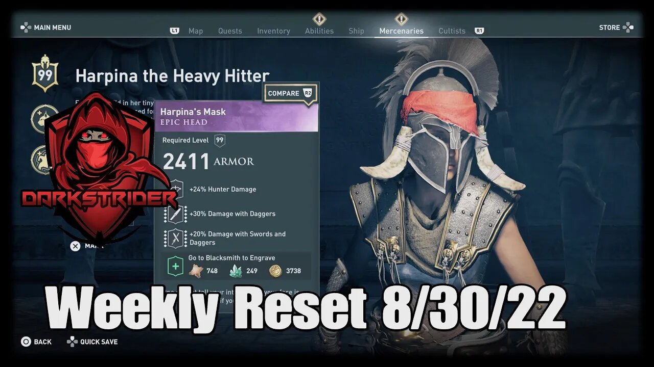 Assassin's Creed Odyssey- Weekly Reset 8/30/22