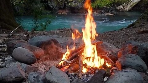 Fireplace Crackling Fire and Alpha Binaural River ASMR 10 hours v2