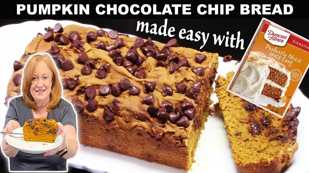 3 Ingredient PUMPKIN CHOCOLATE CHIP BREAD using Spice Box Cake Mix