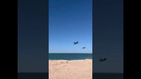 Pair Of Russian Su-25 Attack Aircraft Over The Coast Of The Sea Of Azovstal