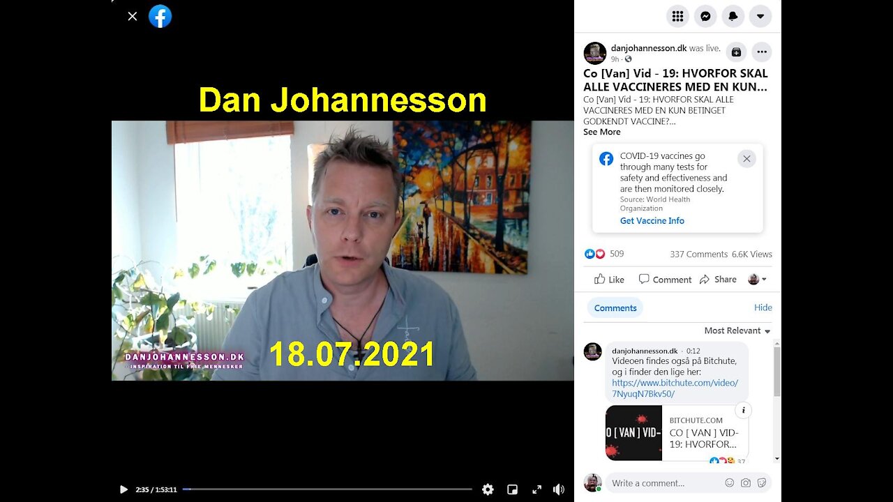 Dan Johannesson was live 9h ago. Co[Van]Vid-19 [18.07.2021]