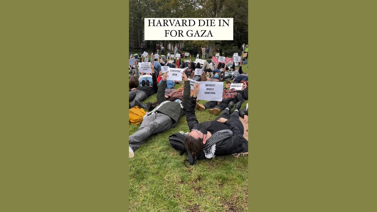 Harvard students hold 'die-in' to demand end of 'genocide in Gaza