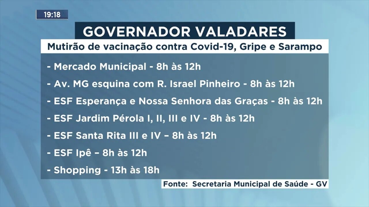 Mutirão dia 11/06: Covid, gripe e sarampo na mira da Secretaria Municipal de Saúde de Gov. Valadares