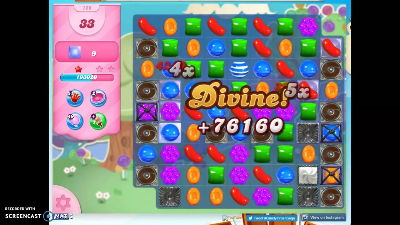 Candy Crush Level 755 Audio Talkthrough, 2 Stars 0 Boosters